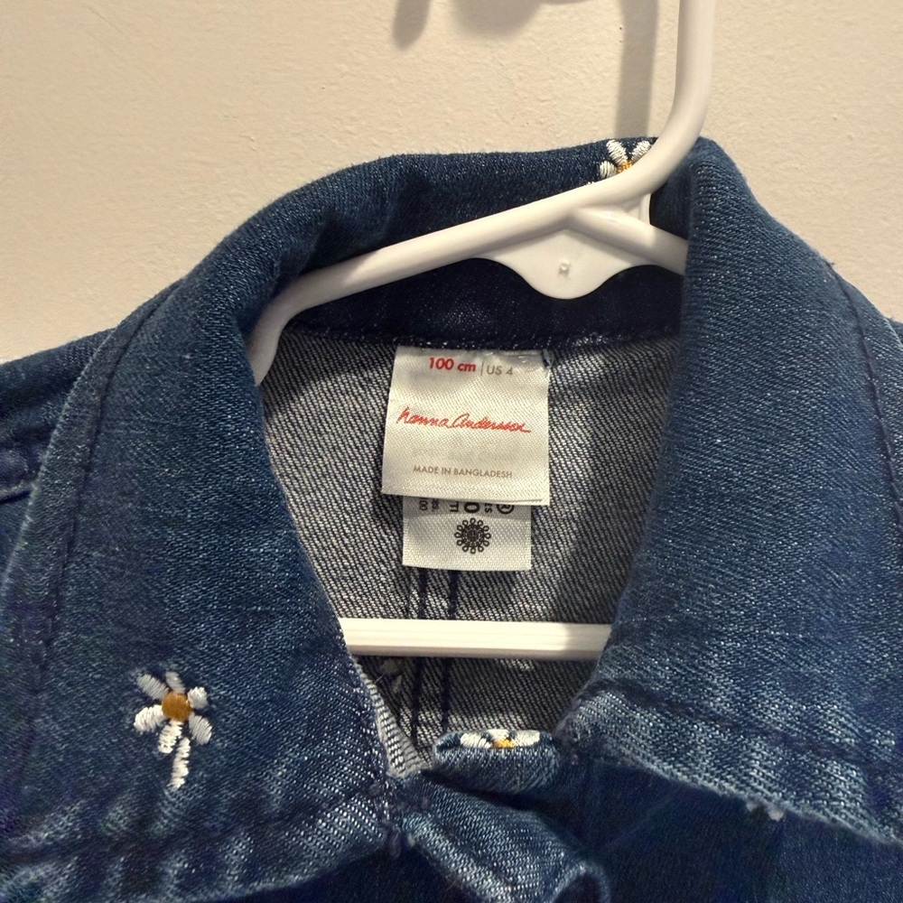 Hanna Andersson Denim collared cotton embroidered Spring floral jacket 4 - Picture 5 of 6